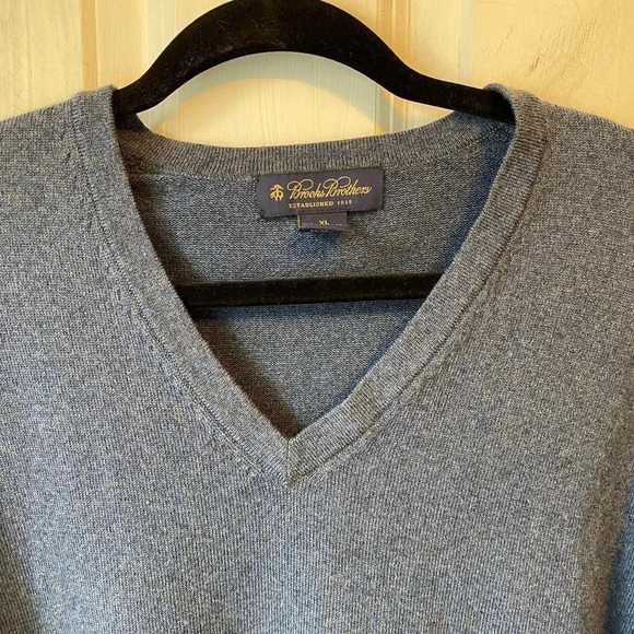 Brooks Brothers Merino Wool Nylon Pullover V Neck Blue Sweater Men XL Stretch - Picture 6 of 6